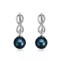 TOUPOP Sterling Silver Black Freshwater Pearl Pendant & Earrings Set-0-0