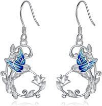 wholesale 925 Sterling Silver Blue Enamel Hummingbird Leverback Drop Dangle Earrings Gift for Women-Hummingbird-1