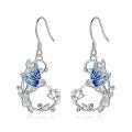 wholesale 925 Sterling Silver Blue Enamel Hummingbird Leverback Drop Dangle Earrings Gift for Women-0-0