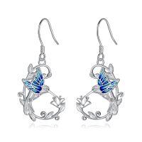wholesale 925 Sterling Silver Blue Enamel Hummingbird Leverback Drop Dangle Earrings Gift for Women-Hummingbird-1