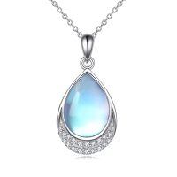 wholesale 925 Sterling Silver Filigree Teardrop Pendant Necklace for Women-V-Cubic Zirconia Moonstone Necklace