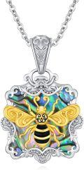 wholesale 925 Sterling Silver Abalone Shell Honeybee Butterfly Pendant Necklace for Women-0-0