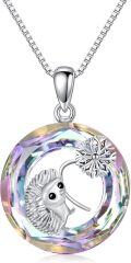 wholesale 925 Sterling Silver Hedgehog Pendant Necklace with Crystal Stone and Snowflake Charm - Gifts for Mom & Daughter on Mothers' Day or Birthdays-0-0