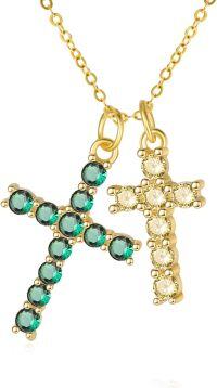 wholesale 14K Gold Sterling Silver Birthstone Double Cross Necklace for Women-05-11-May-Nov