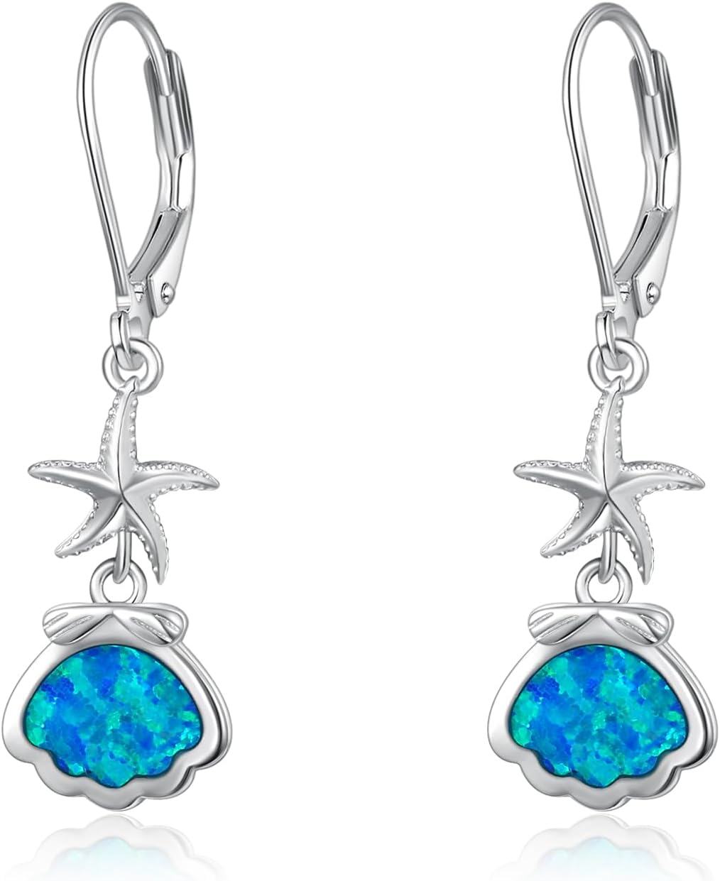 Sterling Silver Opal Starfish Turtle Earrings Ocean Jewelry for Women-0-0