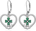 wholesale 925 Sterling Silver Green Enamel Four-Leaf Clover Drop Earrings Irish Claddagh  for Women Girls-0-0