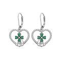 wholesale 925 Sterling Silver Green Enamel Four-Leaf Clover Drop Earrings Irish Claddagh  for Women Girls-0-0