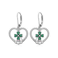 wholesale 925 Sterling Silver Green Enamel Four-Leaf Clover Drop Earrings Irish Claddagh  for Women Girls-Claddagh Clover