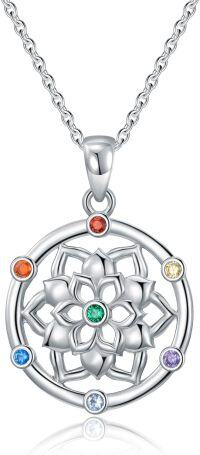 wholesale 925 Sterling Silver Lotus Flower Pendant Necklace with Multi-Color Stones for Women and Girls-Lotus B