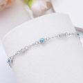 wholesale 925 Sterling Silver Blue Heart Link Bracelet With Cz-0-4
