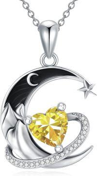 wholesale  Sterling Silver Birthstone Moon Star Heart Pendant Necklace -11-Nov-Citrine