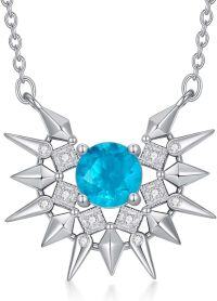 wholesale 925 Sterling Silver Blue Stone Starburst Pendant Necklace for Women-Style 2
