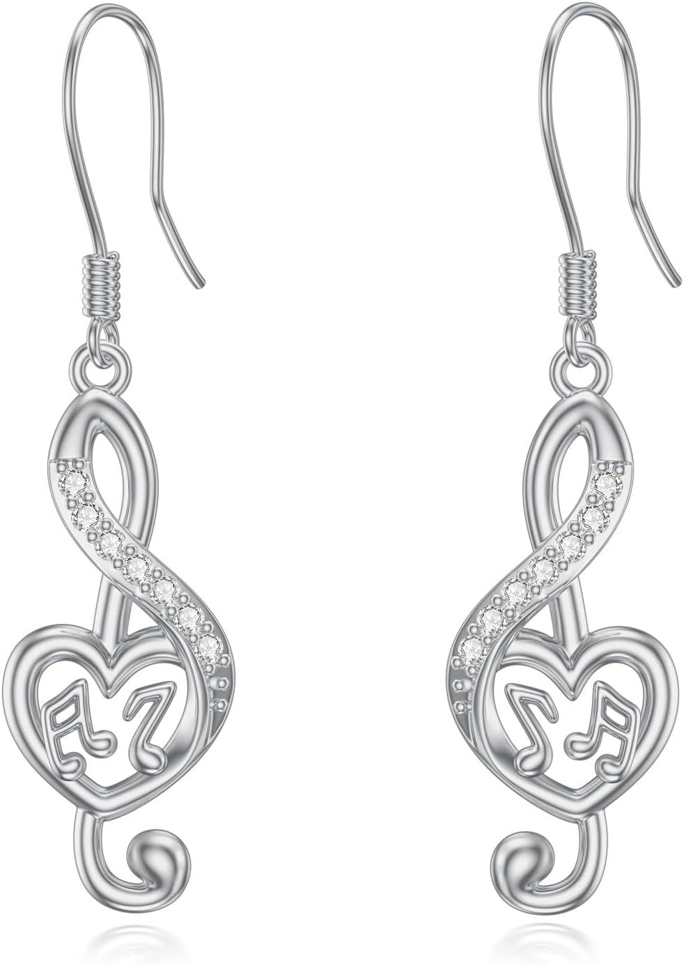  Sterling Silver Cubic Zirconia Music Note Earrings Necklace Pendant Jewelry Gift -0-0
