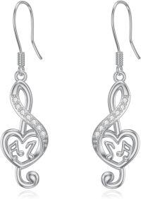 wholesale 925 Sterling Silver Cubic Zirconia Heart Treble Clef Musical Notes Dangle Drop Earring & Pendant Set for Women Girls Gifts Jewelry Accessories 3PCs Pack-Music Note Earrings