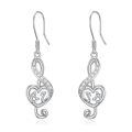 wholesale 925 Sterling Silver Cubic Zirconia Heart Treble Clef Musical Notes Dangle Drop Earring & Pendant Set for Women Girls Gifts Jewelry Accessories 3PCs Pack-0-0