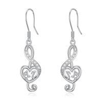 wholesale 925 Sterling Silver Cubic Zirconia Heart Treble Clef Musical Notes Dangle Drop Earring & Pendant Set for Women Girls Gifts Jewelry Accessories 3PCs Pack-Music Note Earrings