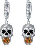 wholesale 925 Silver Skull Hook Earrings 14mm Punk Rock Halloween Jewelry Gift for Women Men-0-0