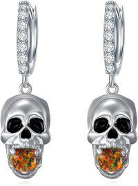 wholesale 925 Silver Skull Hook Earrings 14mm Punk Rock Halloween Jewelry Gift for Women Men-Greenish Mexican Brown