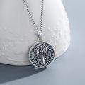 wholesale 925 Sterling Silver St. Benedict Round Medal Necklace Pendant with Cross and Religious Symbols for Men Women  24 Chain Length (Silver)-0-1