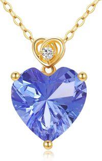 wholesale 14K Gold 3Ct Heart Cut Created Birthstone Love Heart Necklace for Women-A12:December-Tanzanite