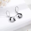 wholesale 925 Sterling Silver Crescent Moon & Black Cat Drop Earrings with Stars and Mountains Design-0-1