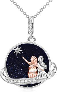 wholesale 925 Sterling Silver Starry Night Sky Mermaid Pendant Necklace-Sister Necklace