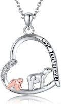 wholesale 925 Sterling Silver Love You Forever Heart Pendant with Pink and White Bear Necklaces for Women Girls-0-0