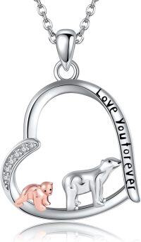 wholesale 925 Sterling Silver Love You Forever Heart Pendant with Pink and White Bear Necklaces for Women Girls-Polar Bear