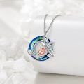 wholesale 925 Sterling Silver Rose and Leaf Design with Blue Crystal Pendant Necklace for Women-0-1