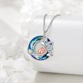 wholesale 925 Sterling Silver Rose and Leaf Design with Blue Crystal Pendant Necklace for Women-0-1