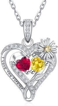 wholesale 925 Sterling Silver Daisy Heart Birthstone Necklace for Women-07-11-Jul-Nov