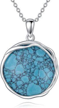 wholesale 925 Sterling Silver Turquoise Necklace with Round Stone on 18-Inch Chain-Round Cut