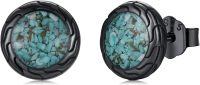 wholesale 925 Sterling Silver Turquoise Stud Earrings - Vintage Gothic Punk Style Jewelry for Women & Men-Turquoise1