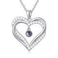 TOUPOP 925 Sterling Silver Zircon I Love You 100 Languages Heart Pendant Necklace-0-0