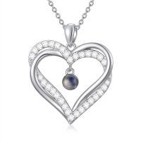 TOUPOP 925 Sterling Silver Zircon I Love You 100 Languages Heart Pendant Necklace-undefined