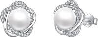 wholesale 925 Sterling Silver 925 Celtic Knot Pearl Studs with Cubic Zirconia (Silver)-Pearl stud earrings
