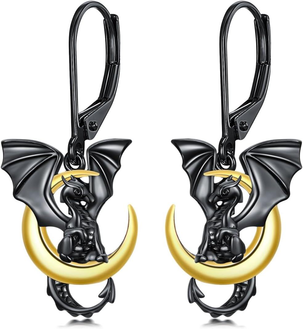  Sterling Silver Dragon Dangle Earrings Jewelry for Women -03-Black Dragon
