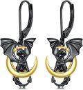wholesale 925 Sterling Silver Black Gold Dragon Moon Leverback Drop Earrings-0-0