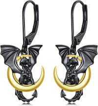 wholesale 925 Sterling Silver Black Gold Dragon Moon Leverback Drop Earrings-03-Black Dragon