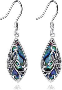wholesale 925 Sterling Silver Filigree Teardrop Dangle Earrings with Abalone Shell Inlay Bohemia  for Women Mother Mom-Abalone Shell