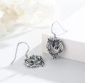 wholesale 925 Sterling Silver Heart-Shaped Celtic Knotwork Dragon & Wolf Dangle Earrings for Women and Girls-0-1