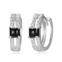 wholesale 925 Sterling Silver Black Square Hoop Earrings Elegant Design-White Gold