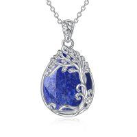 wholesale 925 Sterling Silver Filigree Teardrop Pendant Necklace for Women-GG-Tree of Life Lapis Lazuli