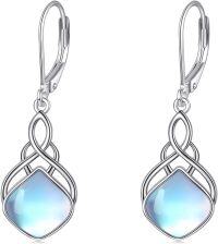 wholesale 925 Sterling Silver Rainbow Moonstone Celtic Knot Drop Earrings for Women and Girls-Moonstone irish earrings