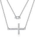 wholesale 925 Sterling Silver Sideways Faith Cross CZ Layered Pendant Necklace for Women Girls Christian s 43cm Chain Length-0-0