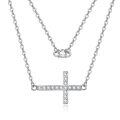 wholesale 925 Sterling Silver Sideways Faith Cross CZ Layered Pendant Necklace for Women Girls Christian s 43cm Chain Length-0-0