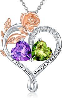 wholesale Sterling Silver Rose Quartz Heart Birthstone Necklace for Women Valentine s Day Gift-02-08-Feb-Aug Birhstones