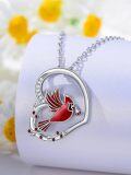 wholesale 925 Sterling Silver Red Bird in Circle Pendant Necklace for Women Girls  45cm Chain Length-0-2