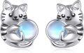 wholesale 925 Sterling Silver Moonstone Cat Stud Earrings - Valentines Day Gifts for Her-0-0