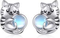 wholesale 925 Sterling Silver Moonstone Cat Stud Earrings - Valentines Day Gifts for Her-Cat Moonstone